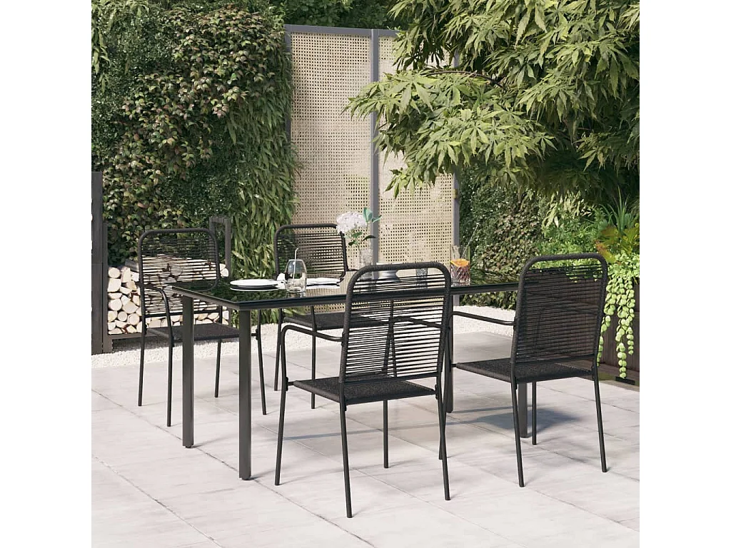 5 pcs conjunto de jantar p/ jardim corda de algodão e aço preto PT537441