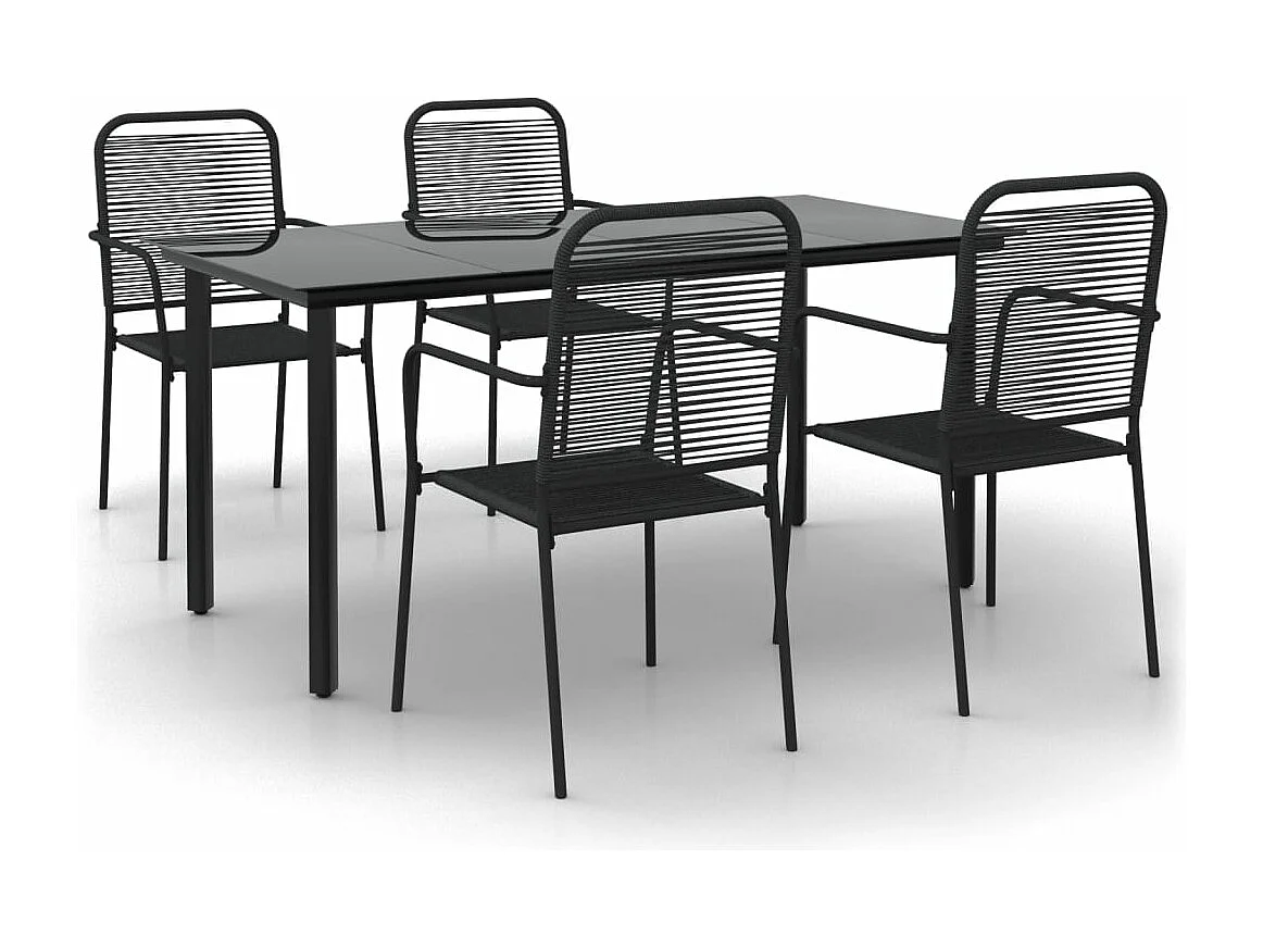 5 pcs conjunto de jantar p/ jardim corda de algodão e aço preto PT537441