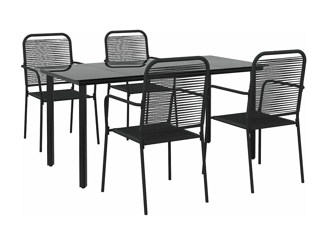 5 pcs conjunto de jantar p/ jardim corda de algodão e aço preto PT537441