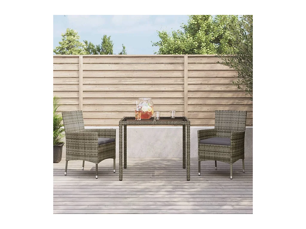Ensemble à manger de jardin 3 pcs coussins gris résine tressée BE92609