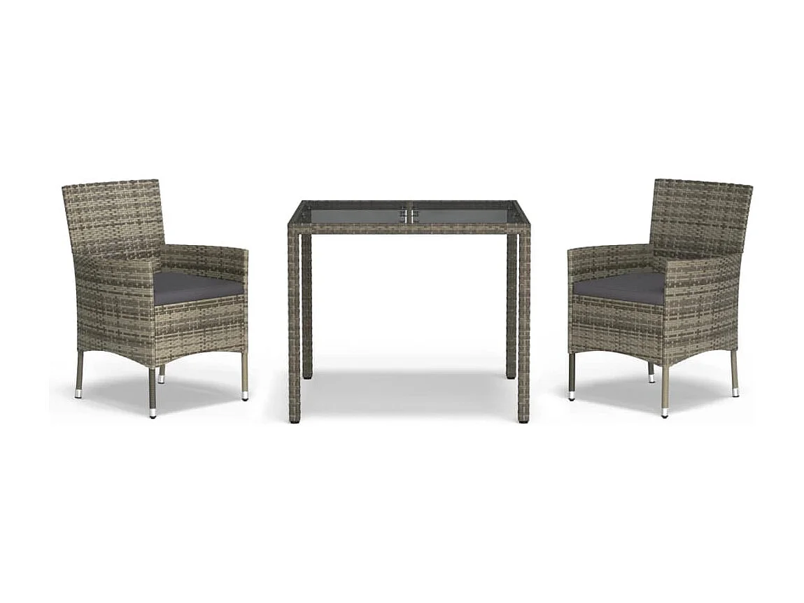 Ensemble à manger de jardin 3 pcs coussins gris résine tressée BE92609