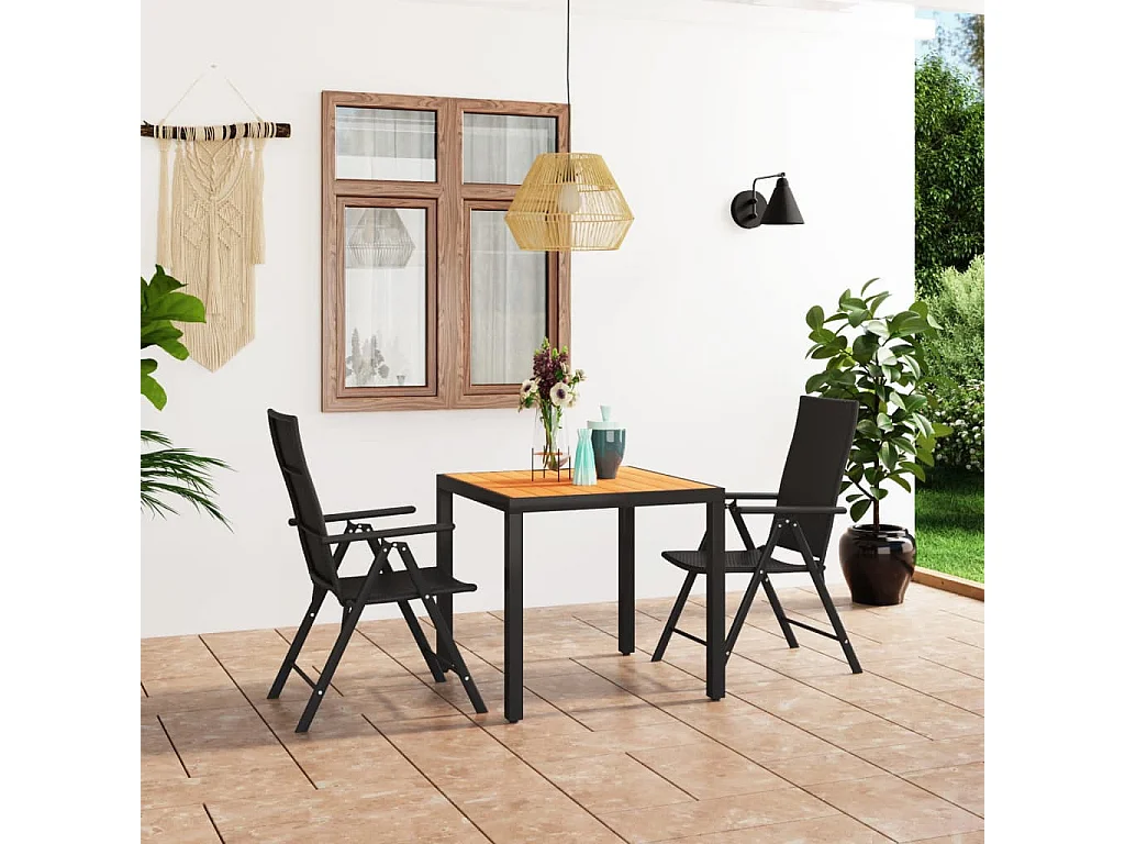 3 pcs conjunto de jantar para jardim preto e castanho PT975590