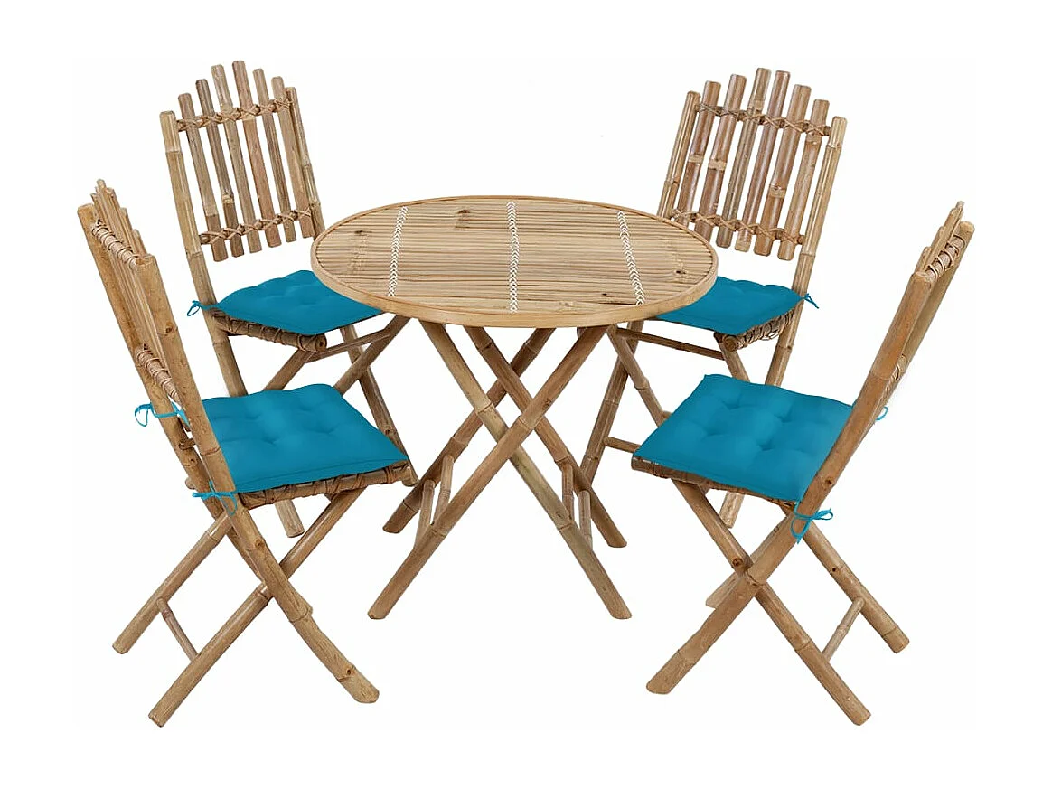 5-tlg. Garten-Essgruppe,Gartensitzgruppe mit Kissen Klappbar Bambus -gkd59078