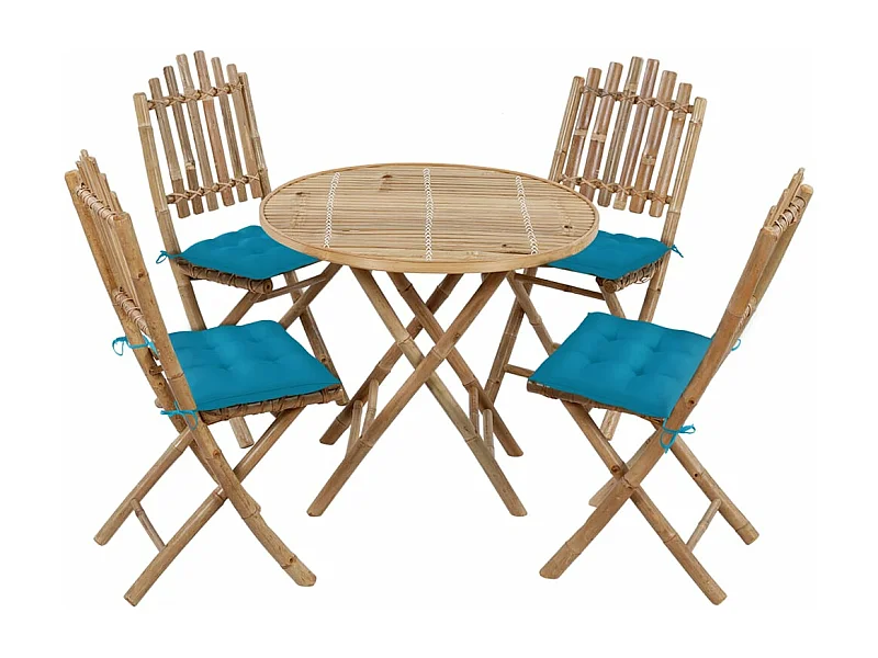 5 pcs conj. de jantar dobrável c/ almofadões p/ exterior bambu PT652222