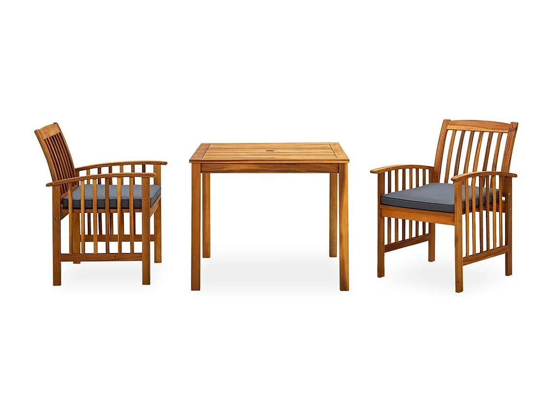 Salle à manger de jardin 3 pcs et coussins Acacia solide BE29556