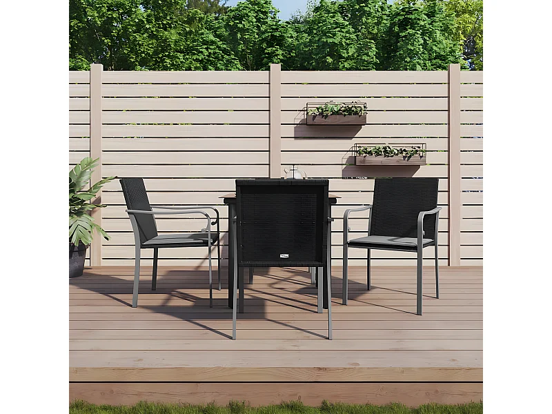 5 pcs conjunto de jantar p/ jardim c/ almofadões vime PE e aço PT501154