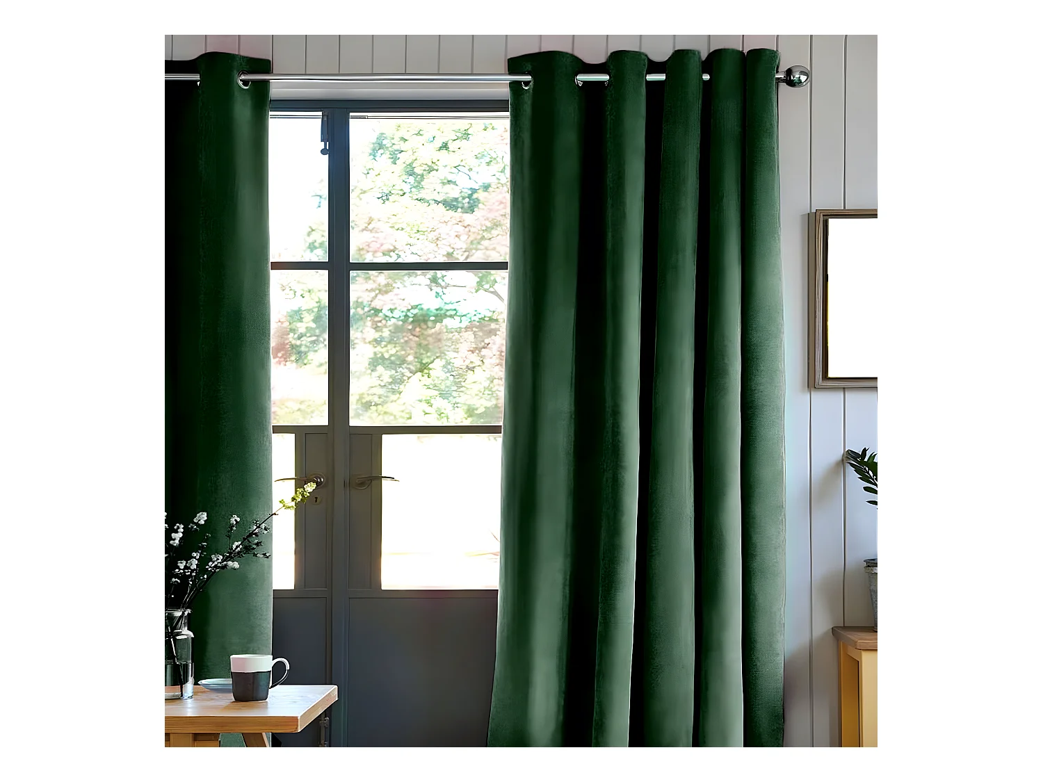 VELOURS - Rideau toucher velours vert foncé 140x250