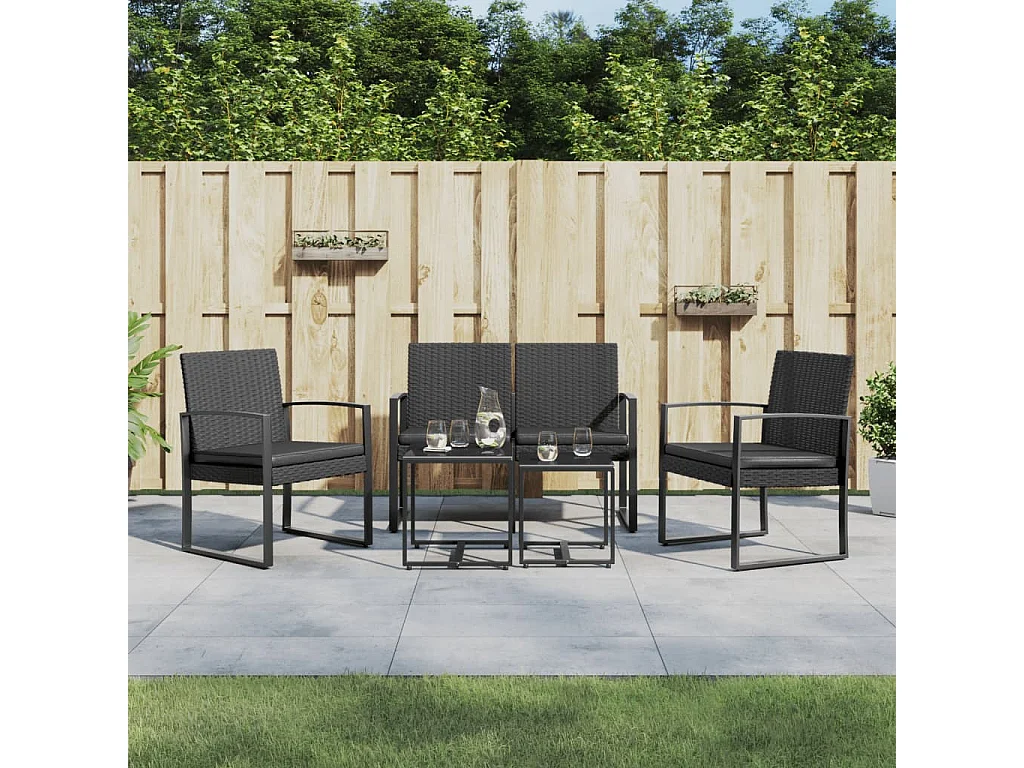 5-tlg. Garten-Essgruppe,Gartensitzgruppe mit Kissen Schwarz PP-Rattan -gkd35802