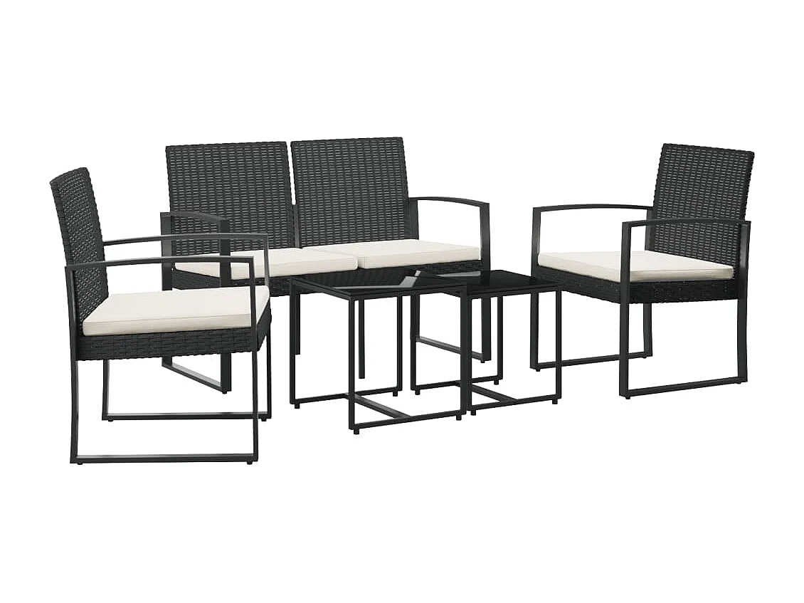 Ensemble à manger de jardin avec coussins 5 pcs noir rotin PP BE13840