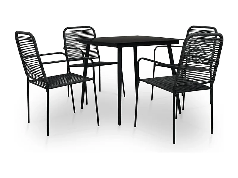 Salle à manger de jardin 5 pcs Corde en coton et acier Noir GFDF25135