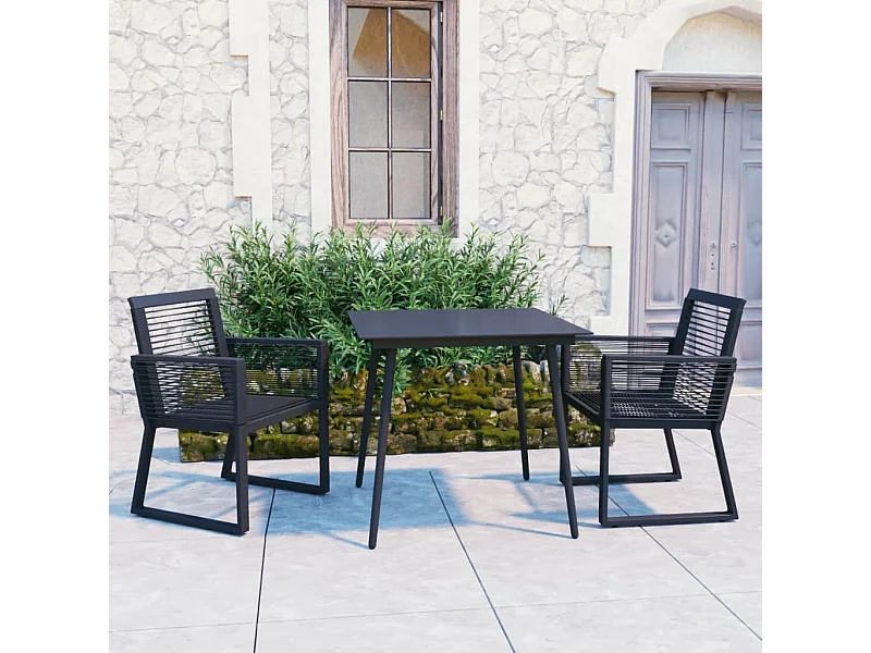 Ensemble à dîner d'extérieur 3 pcs Rotin PVC Noir BE90715