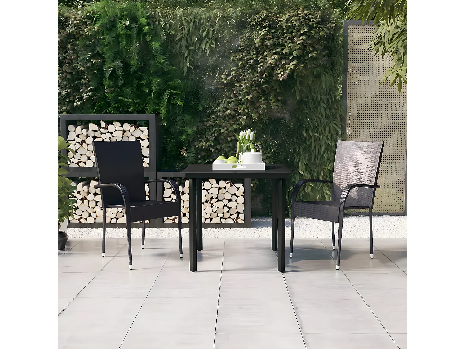 3 pcs conjunto de jantar para jardim preto PT456667