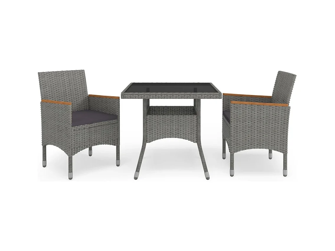 Ensemble à dîner de jardin 3 pcs Gris Résine tressée et acacia GFDF29748