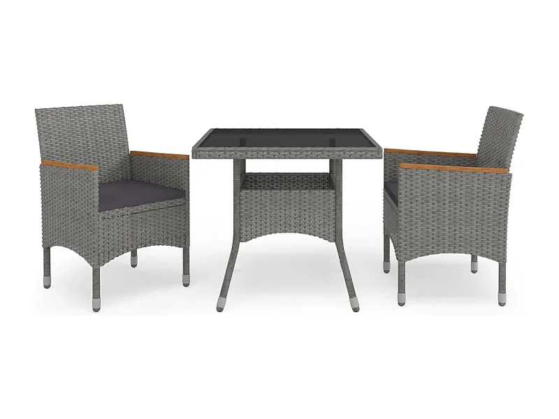 Ensemble à dîner de jardin 3 pcs Gris Résine tressée et acacia GFDF29748