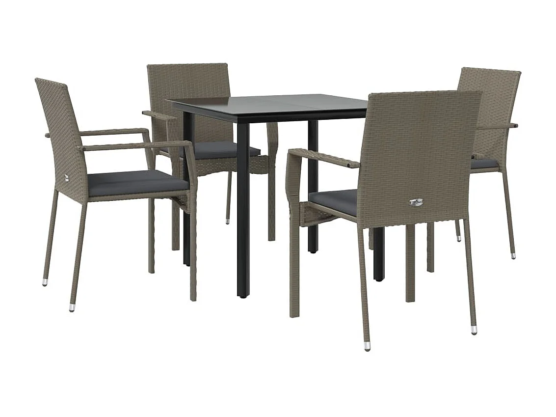 Ensemble à manger de jardin coussins 5 pcs noir et gris GFDF73495
