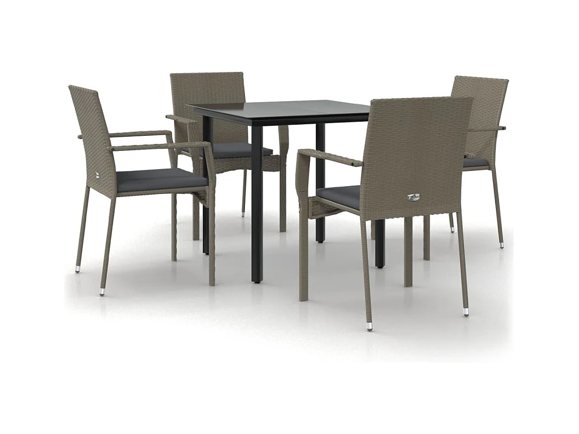 5 pcs conjunto jantar jardim c/ almofadões vime PE preto/cinza PT189934