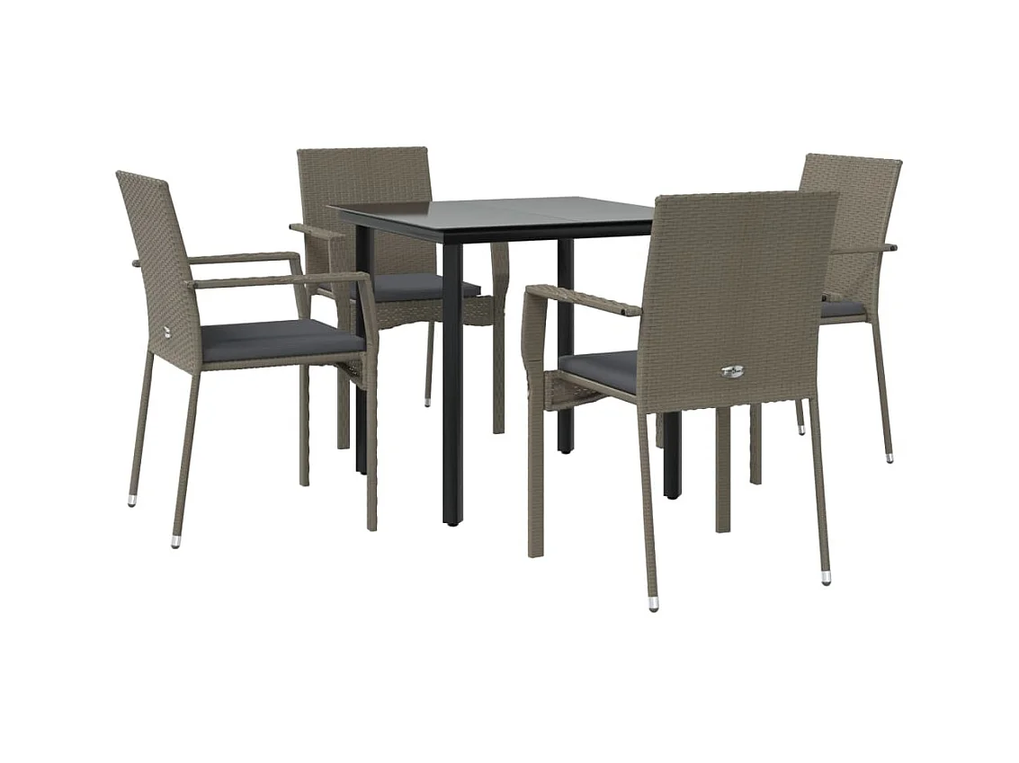 5 pcs conjunto jantar jardim c/ almofadões vime PE preto/cinza PT189934