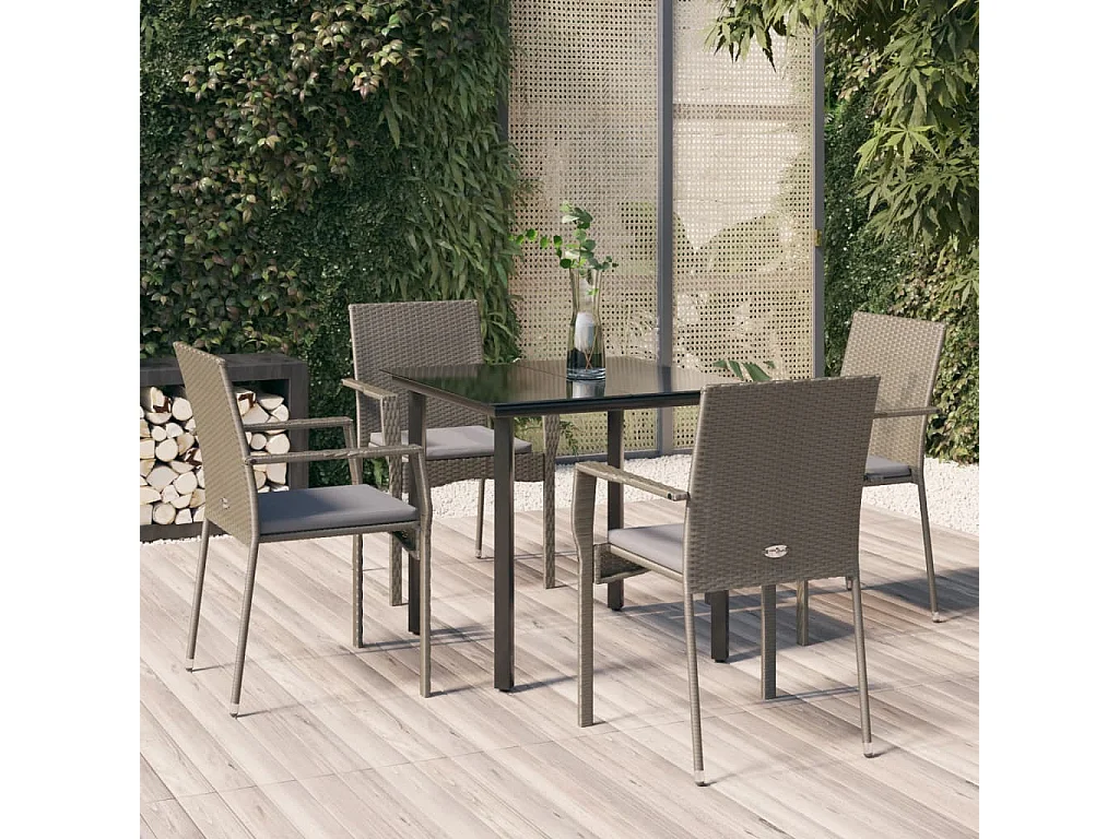 Ensemble à manger de jardin coussins 5 pcs noir et gris GFDF73495