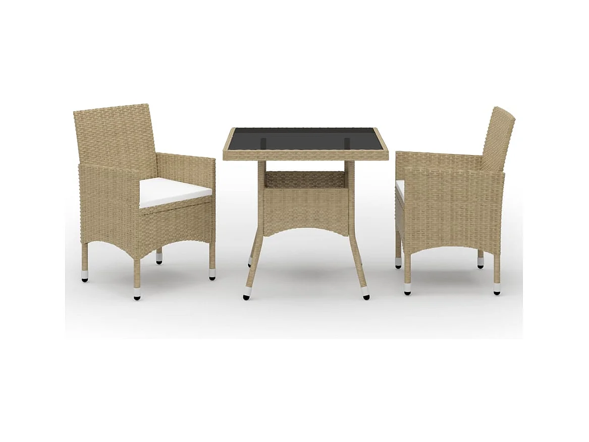Salle à manger de jardin 3 pcs Beige Résine tressée et verre BE16416