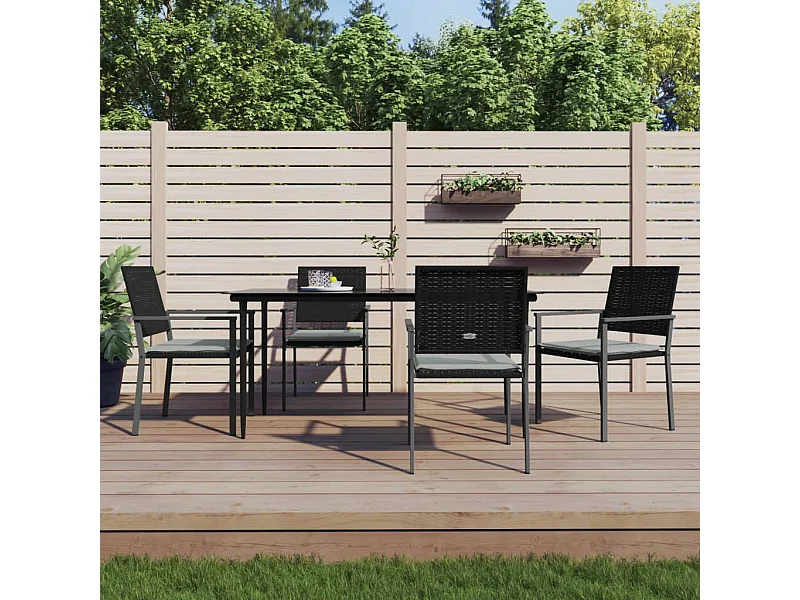 5 pcs conjunto de jantar p/ jardim c/ almofadões vime PE e aço PT962845