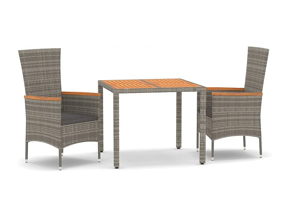 Comedor de jardín 3 piezas con cojines ratán sintético gris YOE42628