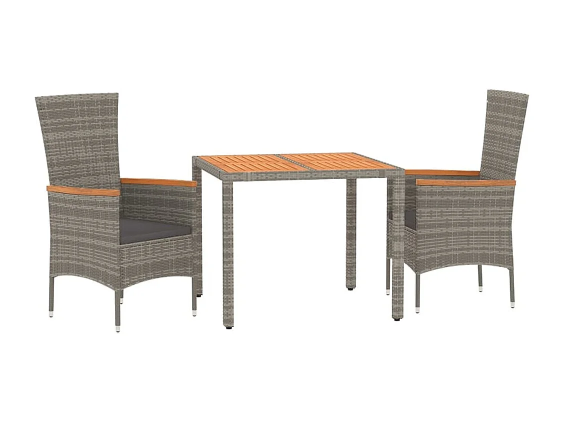 Comedor de jardín 3 piezas con cojines ratán sintético gris YOE42628