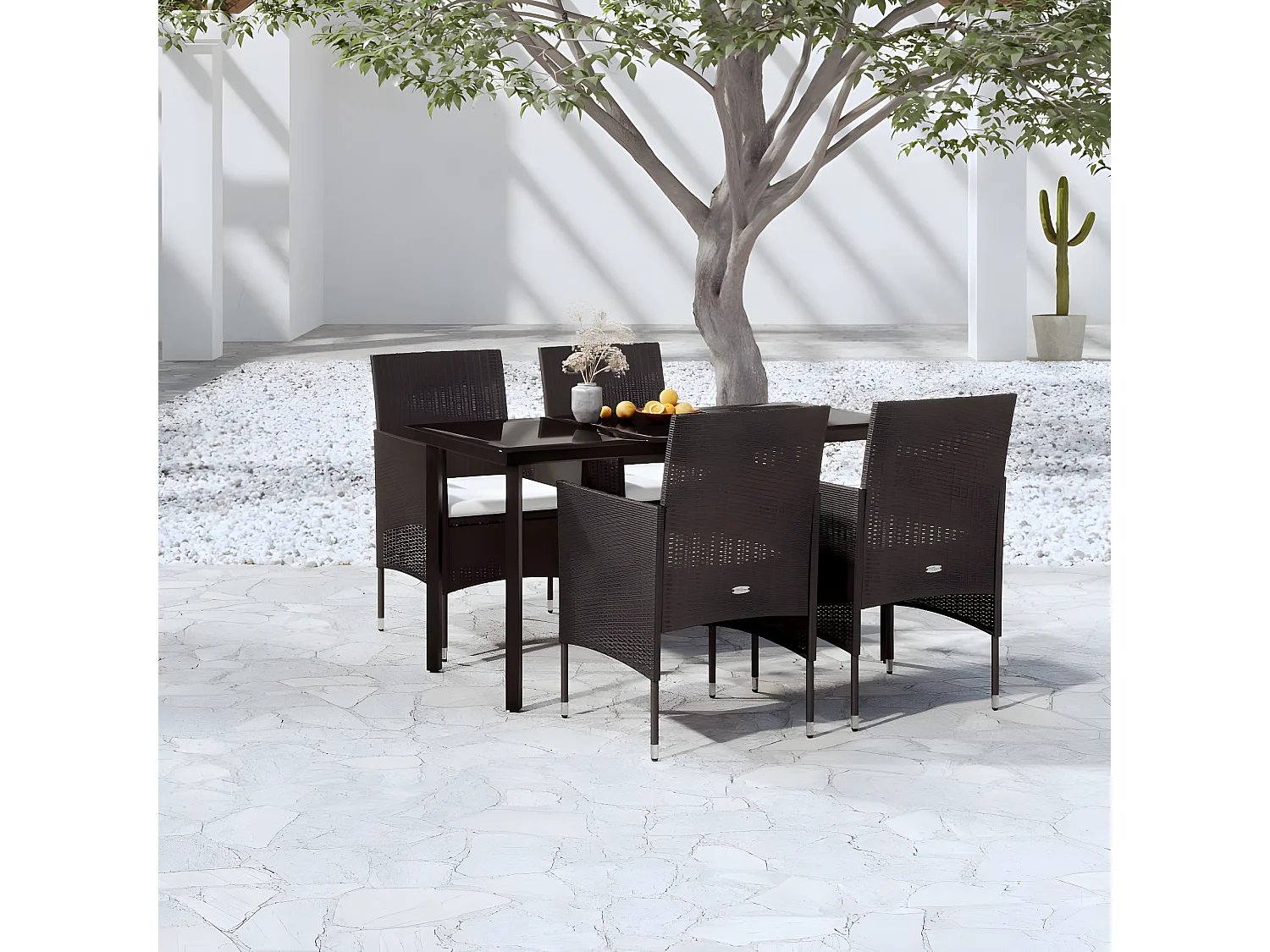 5-tlg. Garten-Essgruppe,Gartensitzgruppe mit Kissen Schwarz -gkd59802