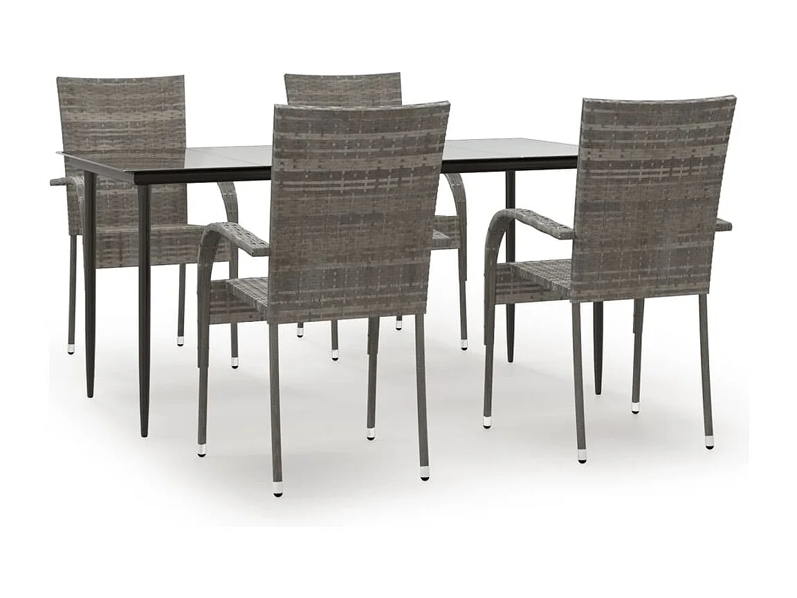 Comedor de jardín 5 piezas ratán sintético gris YOE35412