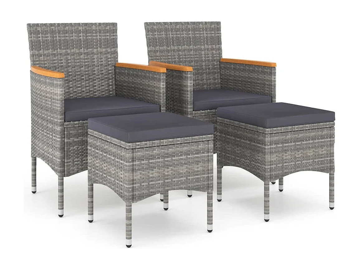 Jeu de chaise et tabouret de jardin 4 pcs Résine tressée Gris REO90925