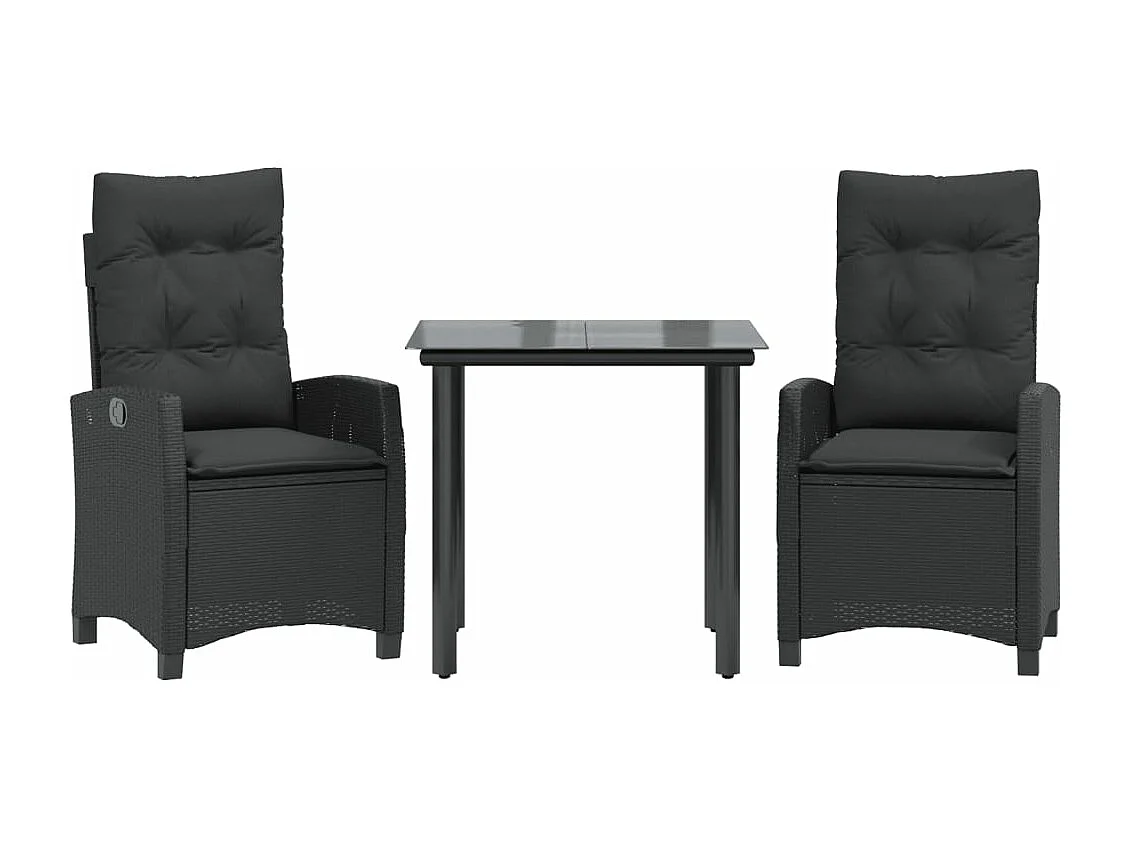 3 pcs conjunto de jantar p/ jardim c/ almofadões vime PE preto PT420863