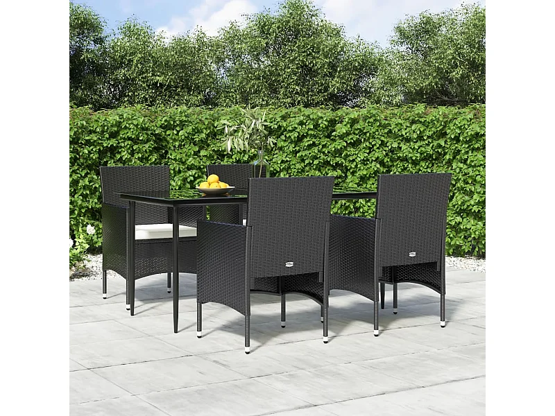 5-tlg. Garten-Essgruppe,Gartensitzgruppe mit Kissen Schwarz -gkd34387