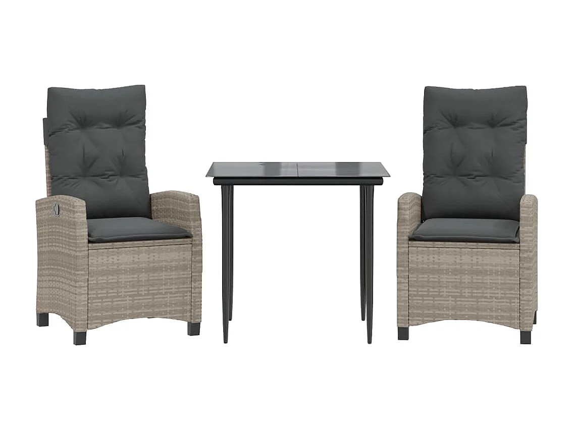 3-tlg. Garten-Essgruppe,Gartensitzgruppe mit Kissen Hellgrau Poly Rattan -gkd90581