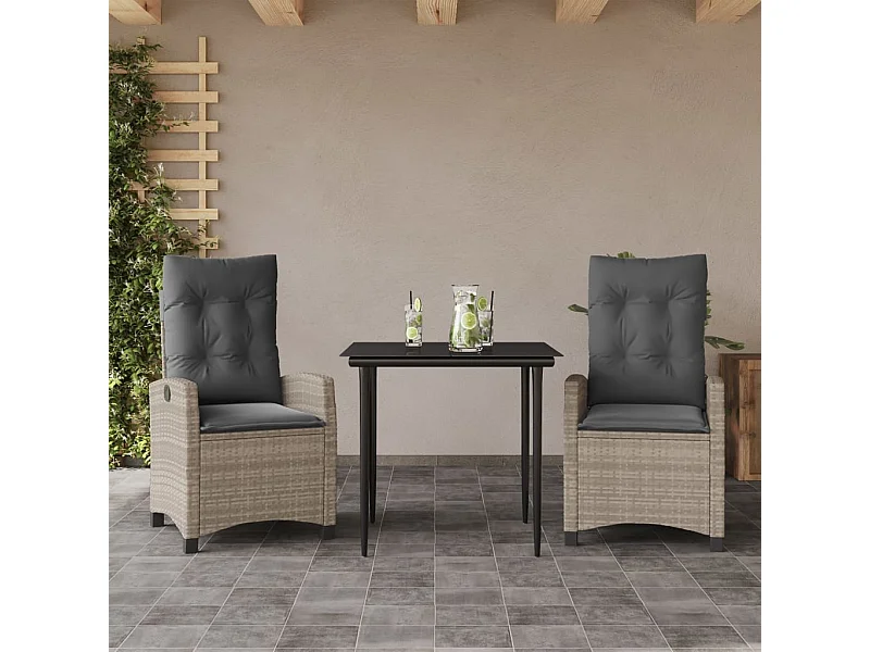 3-delige Tuinset met kussens poly rattan lichtgrijs NL264612