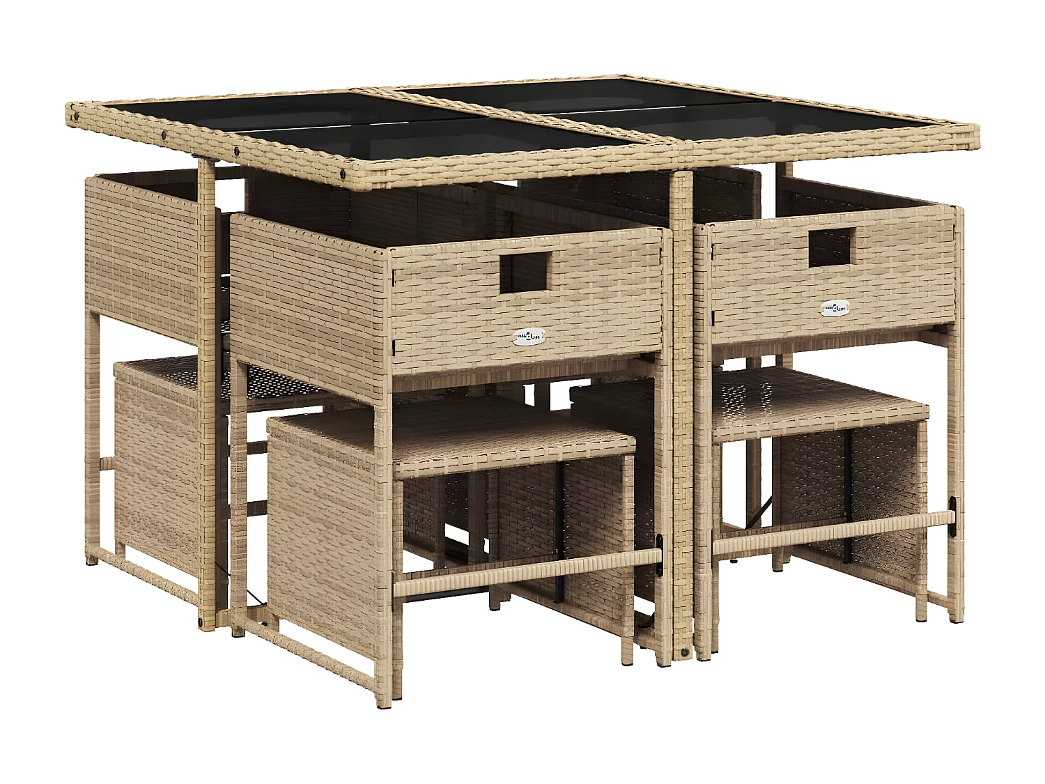 9-tlg. Garten-Essgruppe,Gartensitzgruppe mit Kissen Beigemischung Poly Rattan -gkd29021