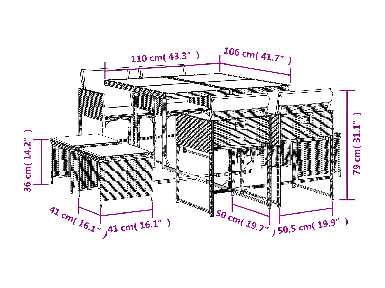 9-tlg. Garten-Essgruppe,Gartensitzgruppe mit Kissen Beigemischung Poly Rattan -gkd29021