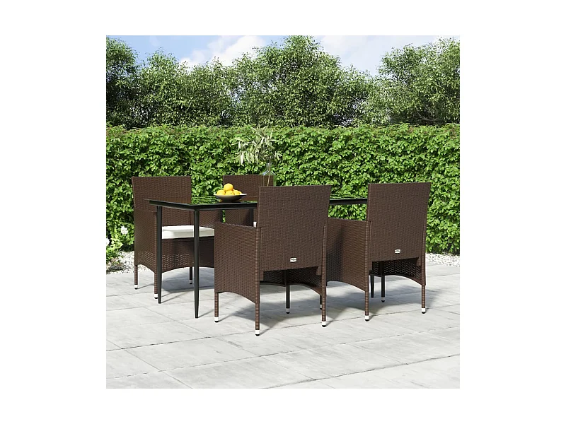 5-tlg. Garten-Essgruppe,Gartensitzgruppe mit Kissen Braun und Schwarz -gkd46257