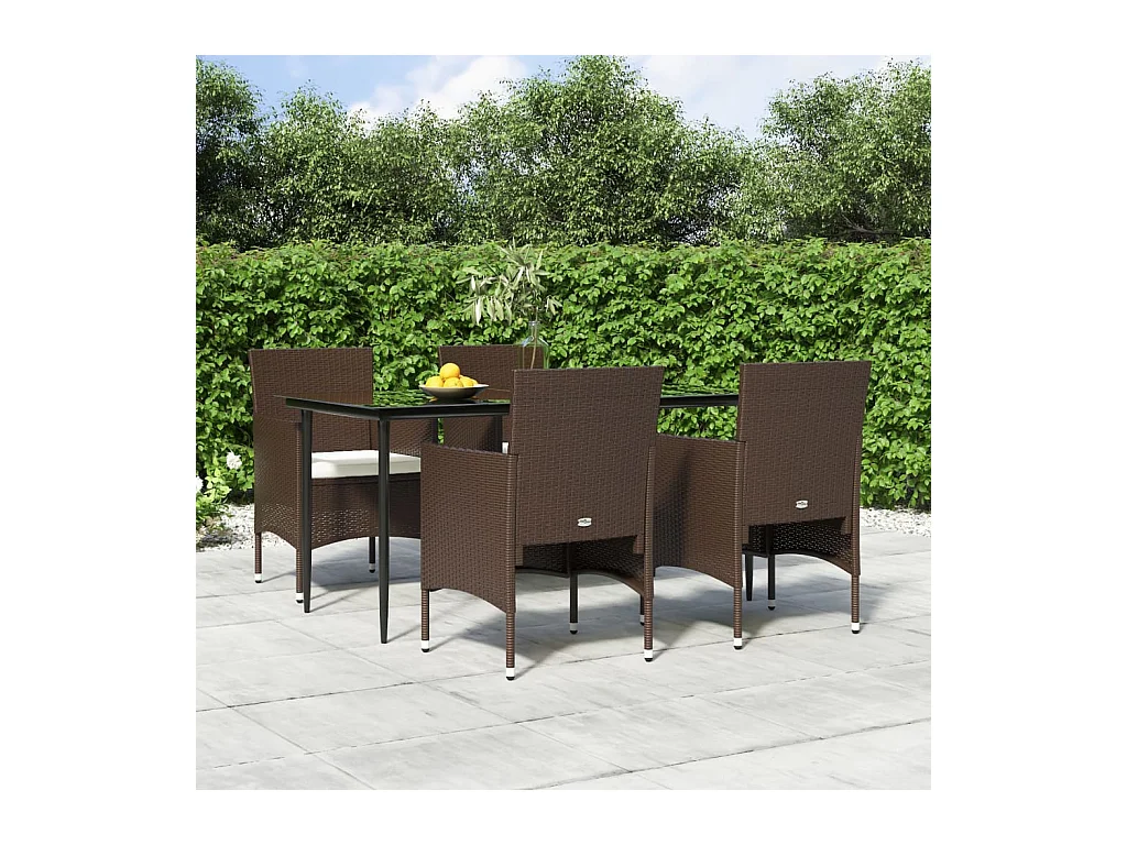 5-tlg. Garten-Essgruppe,Gartensitzgruppe mit Kissen Braun und Schwarz -gkd46257