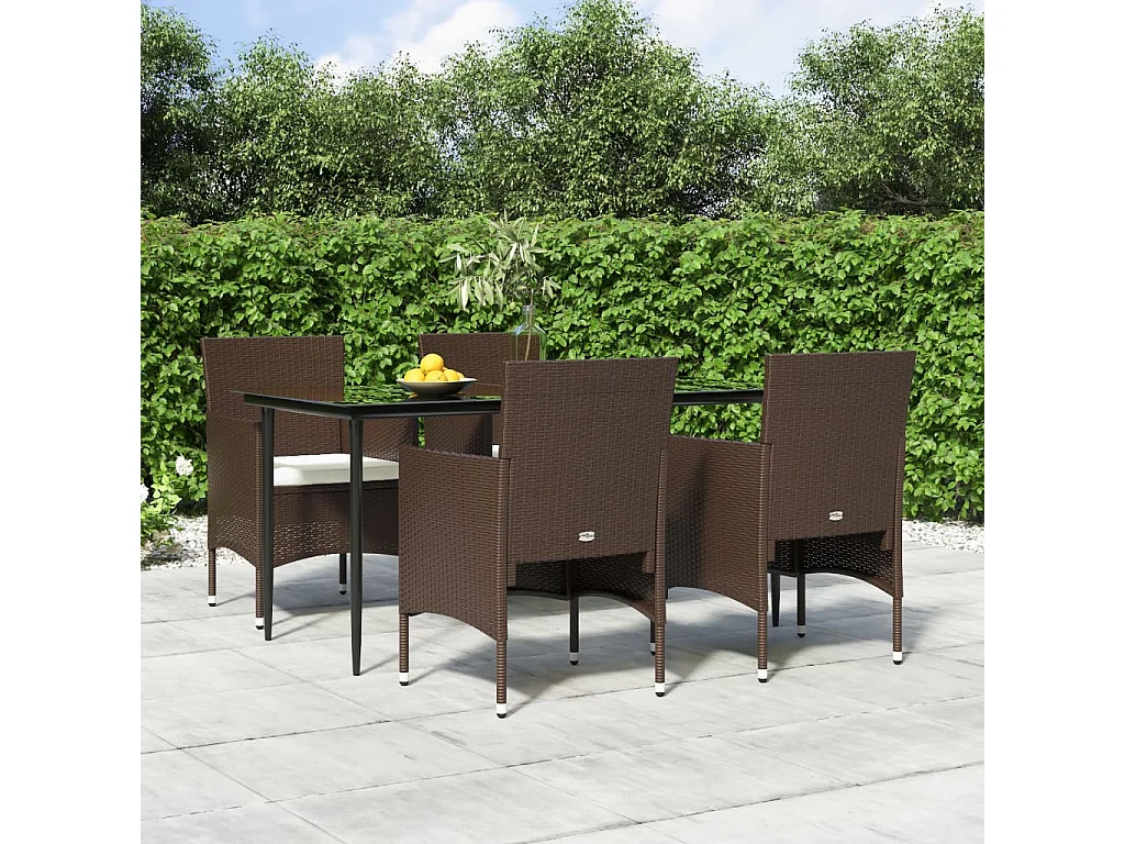 5-tlg. Garten-Essgruppe,Gartensitzgruppe mit Kissen Braun und Schwarz -gkd46257