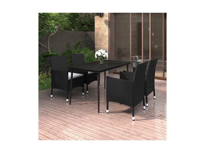 5-tlg. Garten-Essgruppe,Gartensitzgruppe mit Auflagen Poly Rattan und Glas -gkd88113