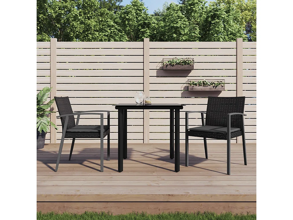 Ensemble à manger de jardin 3 pcs coussins résine tressée acier BE68579