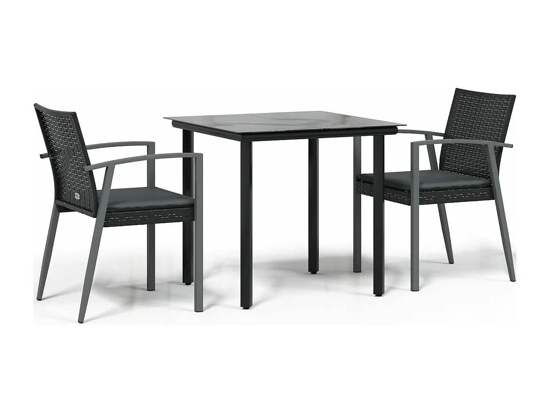 Ensemble à manger de jardin 3 pcs coussins résine tressée acier BE68579