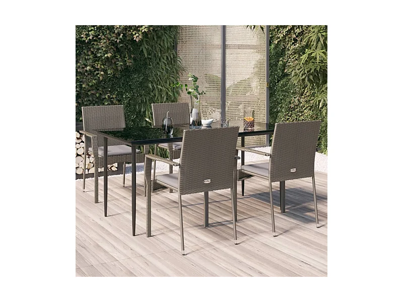 5-tlg. Garten-Essgruppe,Gartensitzgruppe mit Kissen Schwarz und Grau Poly Rattan -gkd94223
