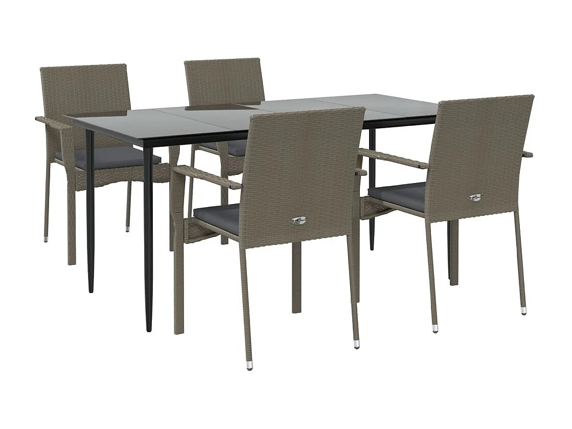 5-tlg. Garten-Essgruppe,Gartensitzgruppe mit Kissen Schwarz und Grau Poly Rattan -gkd94223