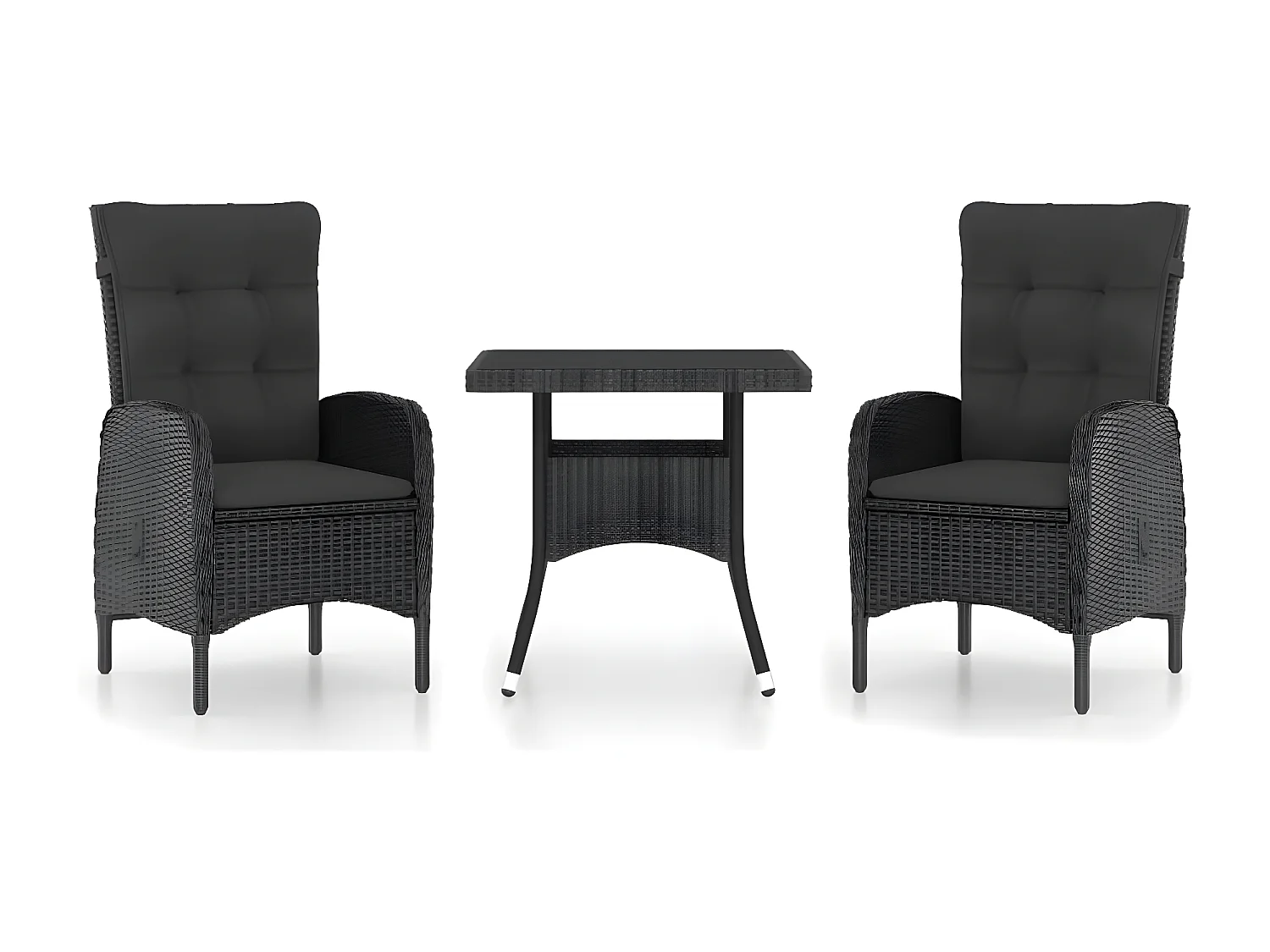 3-delige Tuinset poly rattan en glas zwart NL840615