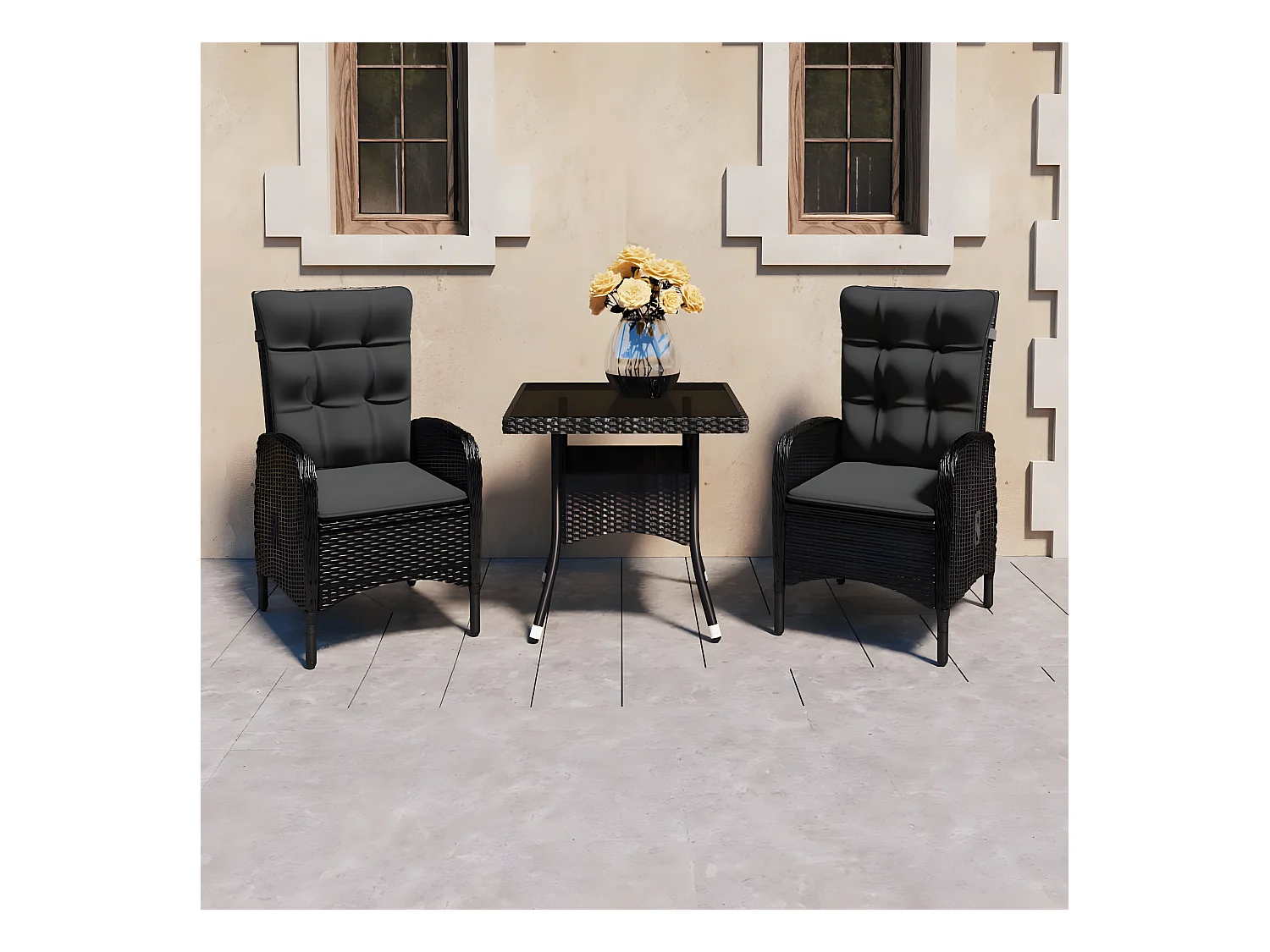 Ensemble à dîner de jardin 3 pcs Résine tressée et verre Noir BE21478