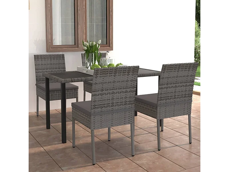 5-tlg. Garten-Essgruppe,Gartensitzgruppe Poly Rattan Grau -gkd71480