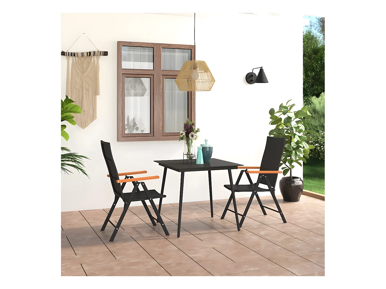 Ensemble de salle à manger de jardin 3 pcs Noir et marron BE69537