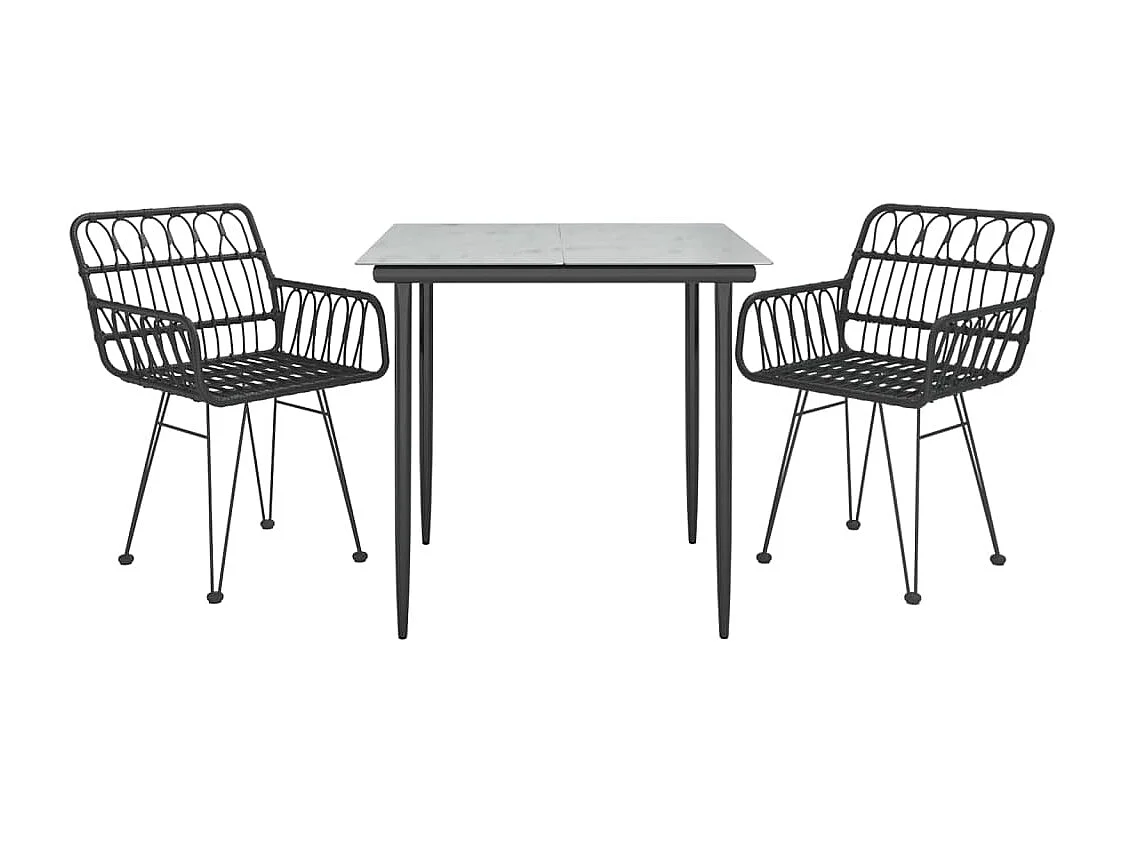 Ensemble à manger de jardin 3 pcs Noir Résine tressée BE94194