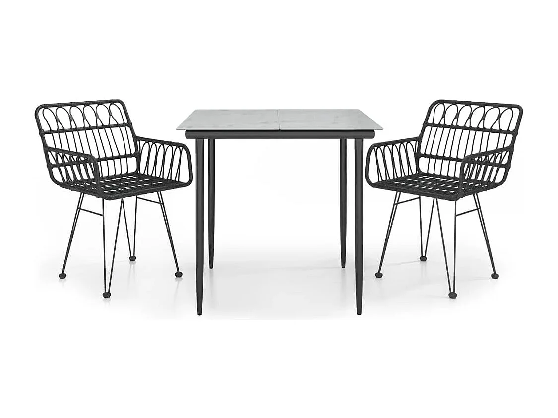 Ensemble à manger de jardin 3 pcs Noir Résine tressée BE94194