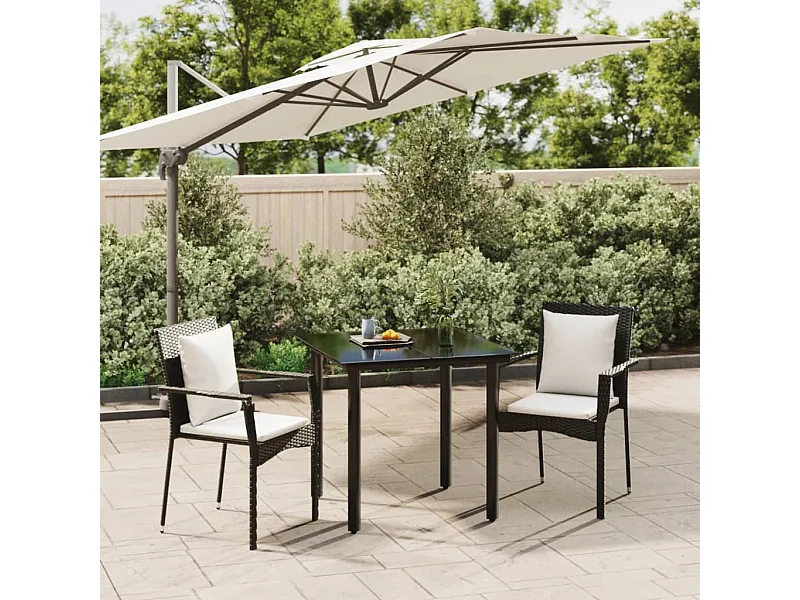 3-tlg. Garten-Essgruppe,Gartensitzgruppe mit Kissen Schwarz Poly Rattan -gkd87638